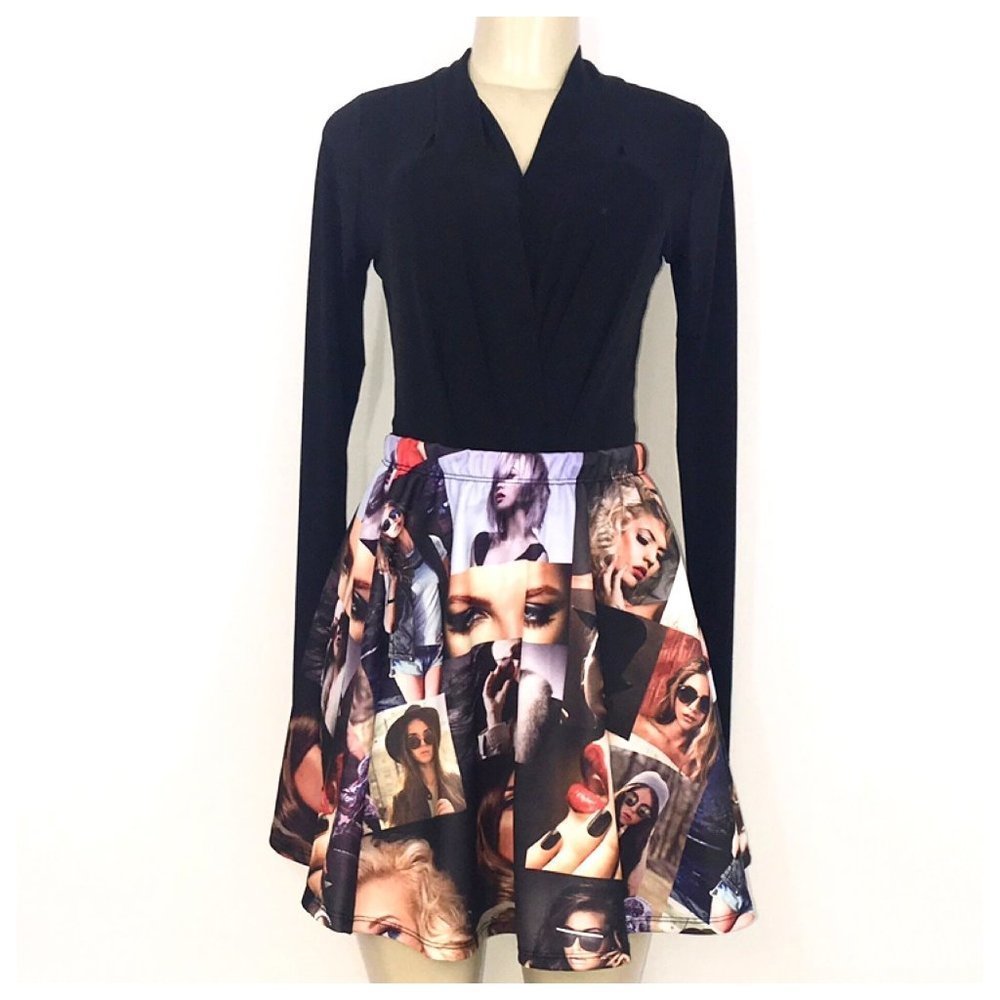 Black Multi-Color Skater Skirt Small